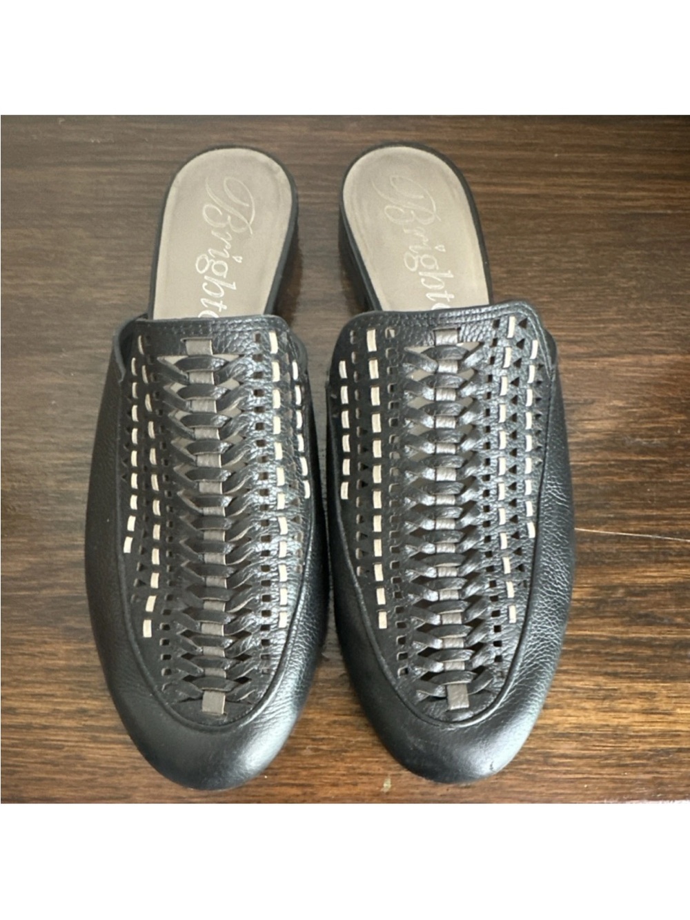 Brighton Black Woven Leather Slide Mules